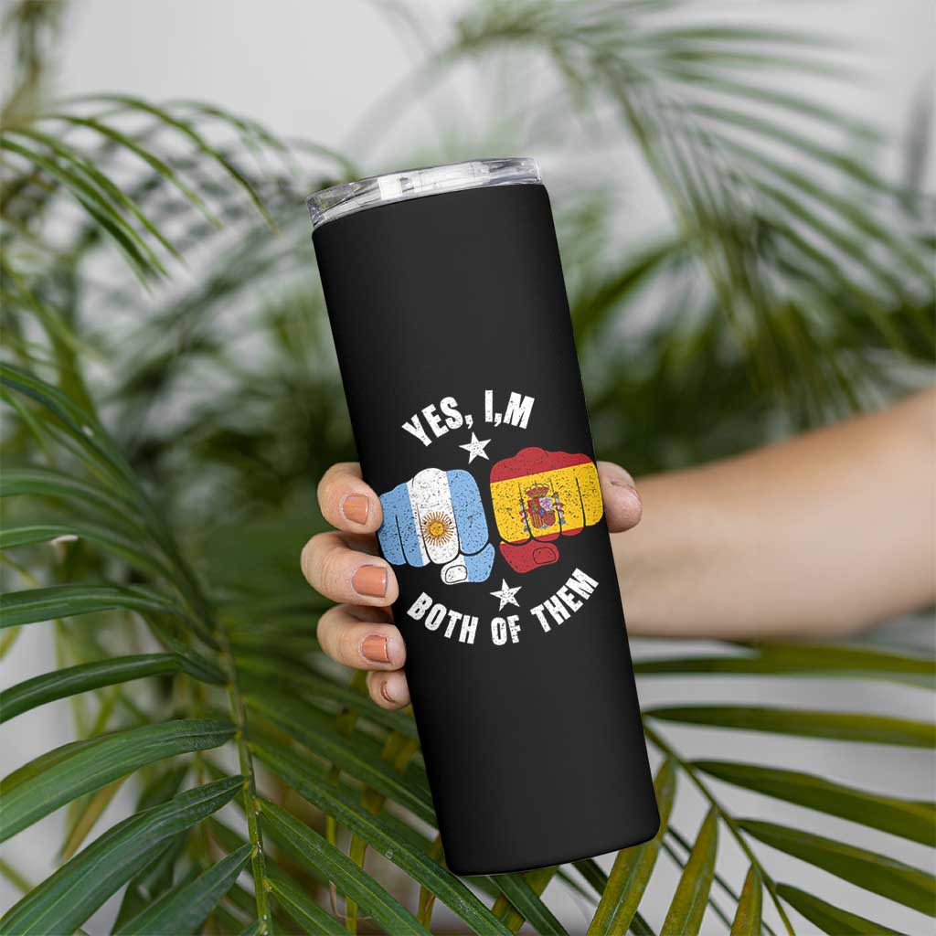 Yes Im Both Of Them Argentina Spain Fist Bump Graphic Skinny Tumbler Proud Spanish Argentine Dual Heritage Pride Match Day