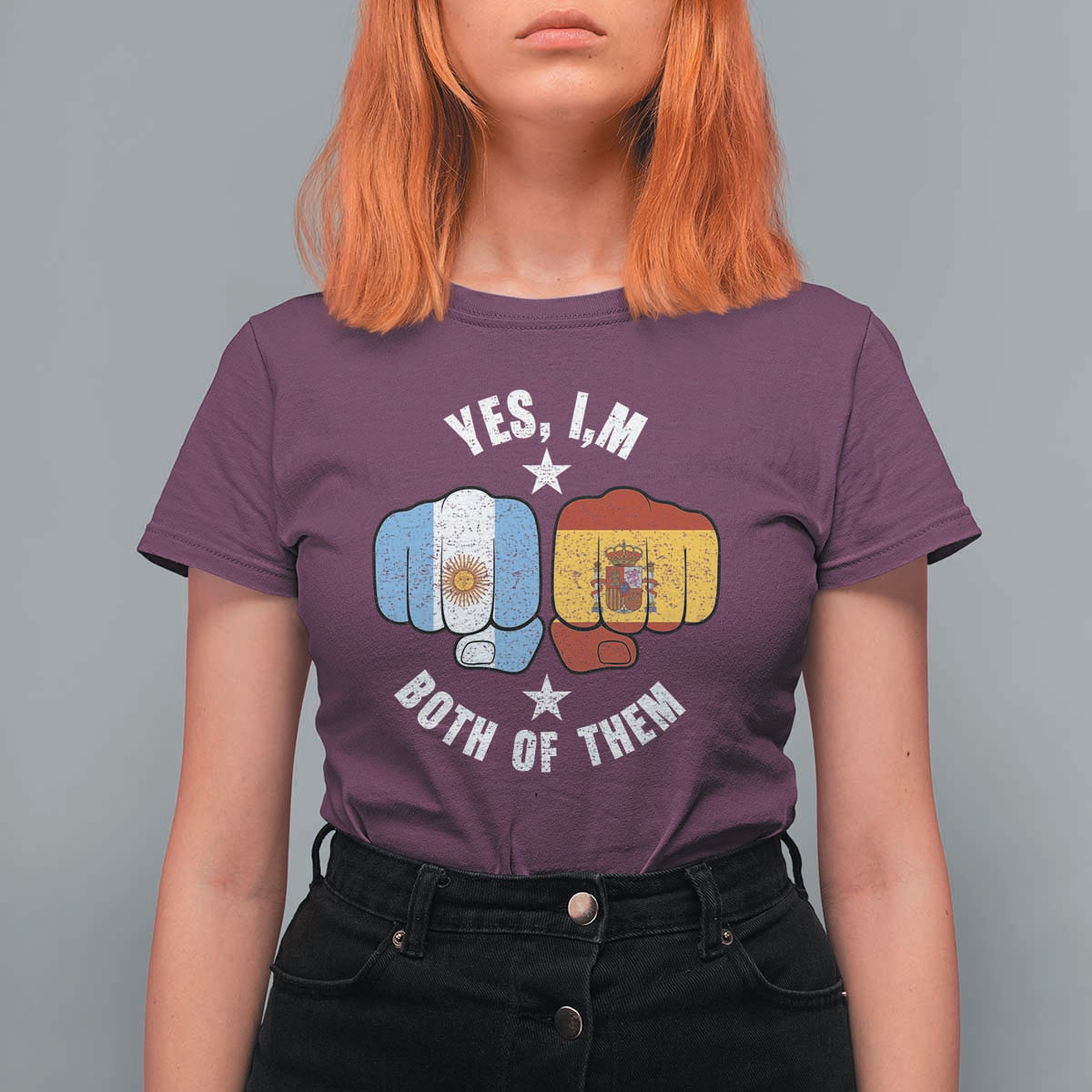 Yes Im Both Of Them Argentina Spain Fist Bump Graphic T Shirt For Women Proud Spanish Argentine Dual Heritage Pride Match Day