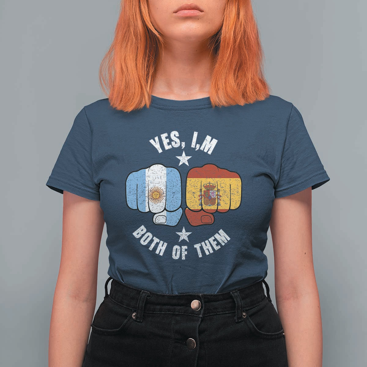 Yes Im Both Of Them Argentina Spain Fist Bump Graphic T Shirt For Women Proud Spanish Argentine Dual Heritage Pride Match Day