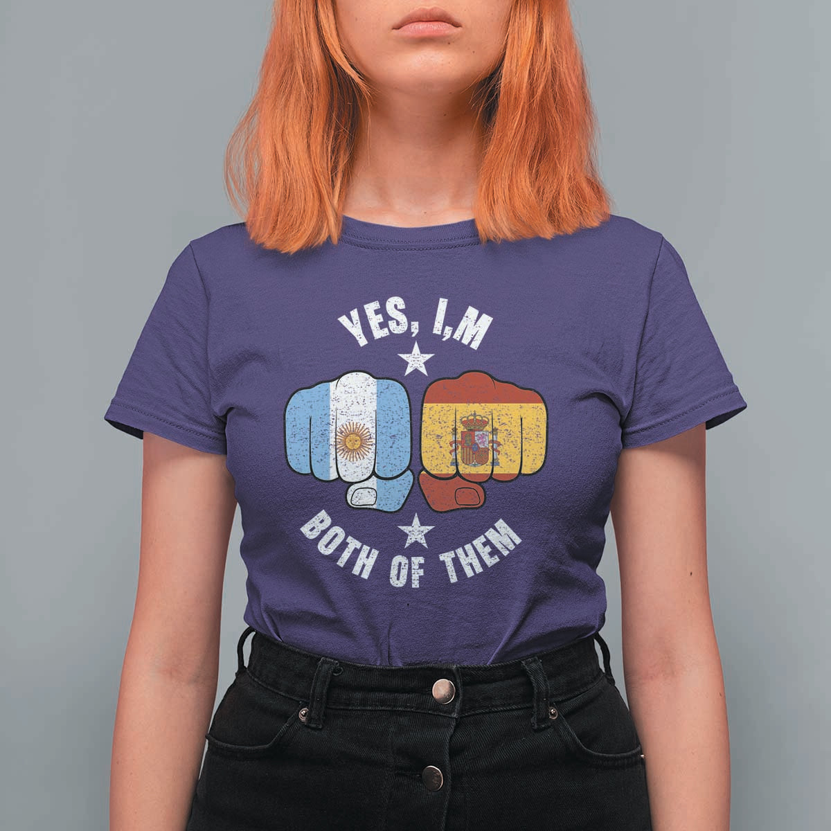 Yes Im Both Of Them Argentina Spain Fist Bump Graphic T Shirt For Women Proud Spanish Argentine Dual Heritage Pride Match Day