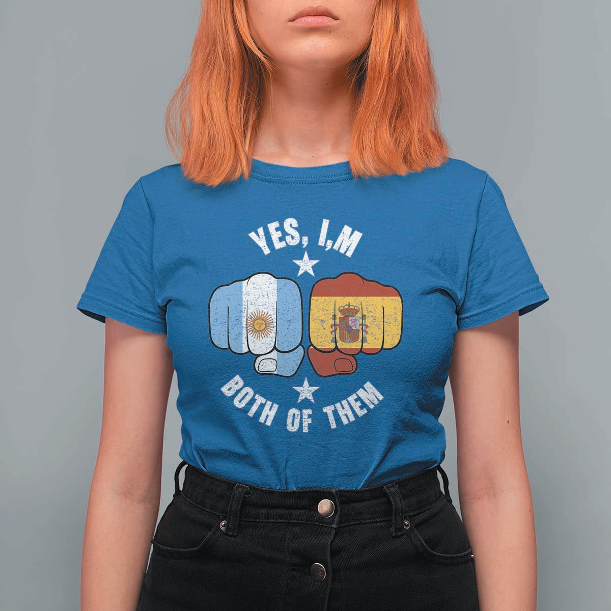 Yes Im Both Of Them Argentina Spain Fist Bump Graphic T Shirt For Women Proud Spanish Argentine Dual Heritage Pride Match Day