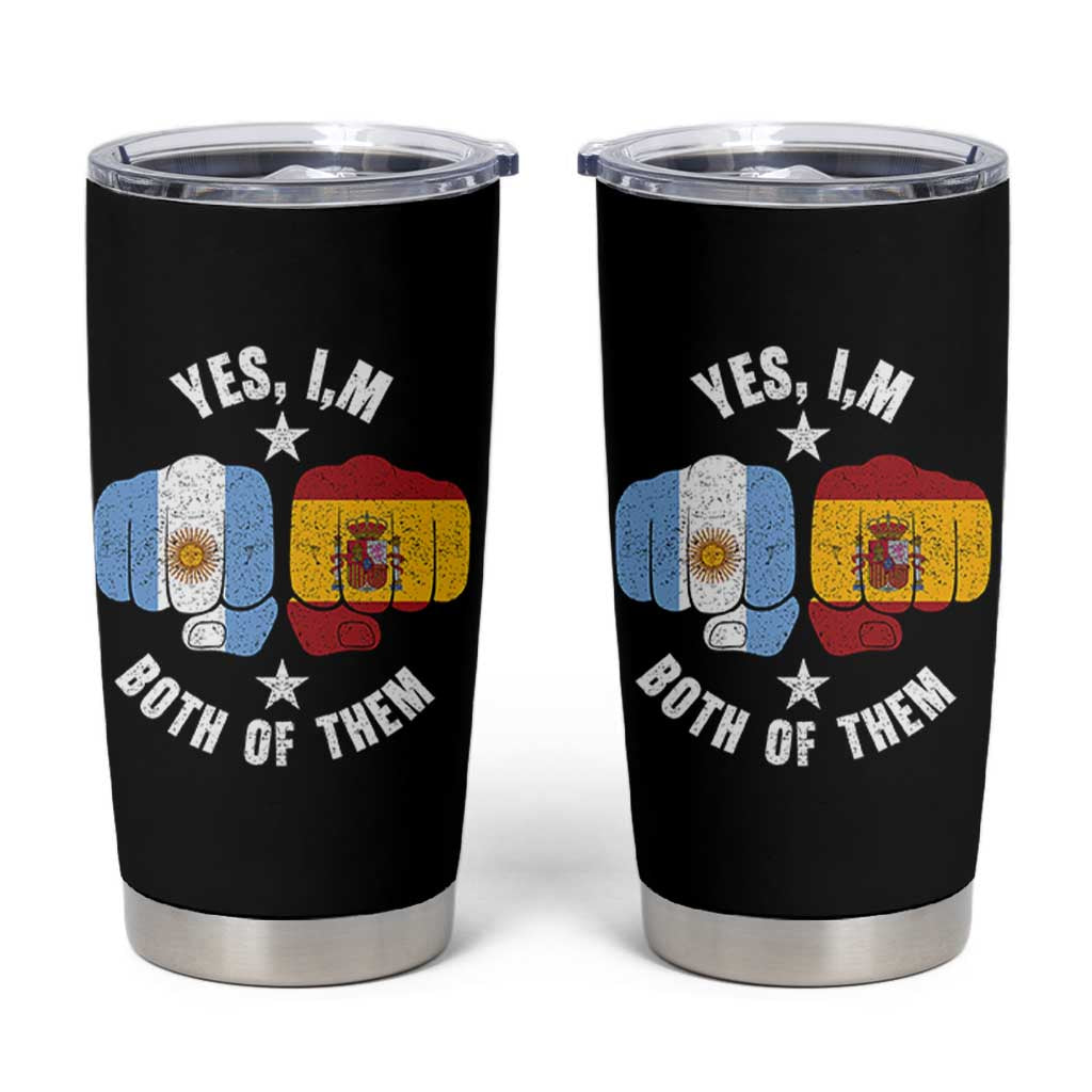 Yes Im Both Of Them Argentina Spain Fist Bump Graphic Tumbler Cup Proud Spanish Argentine Dual Heritage Pride Match Day