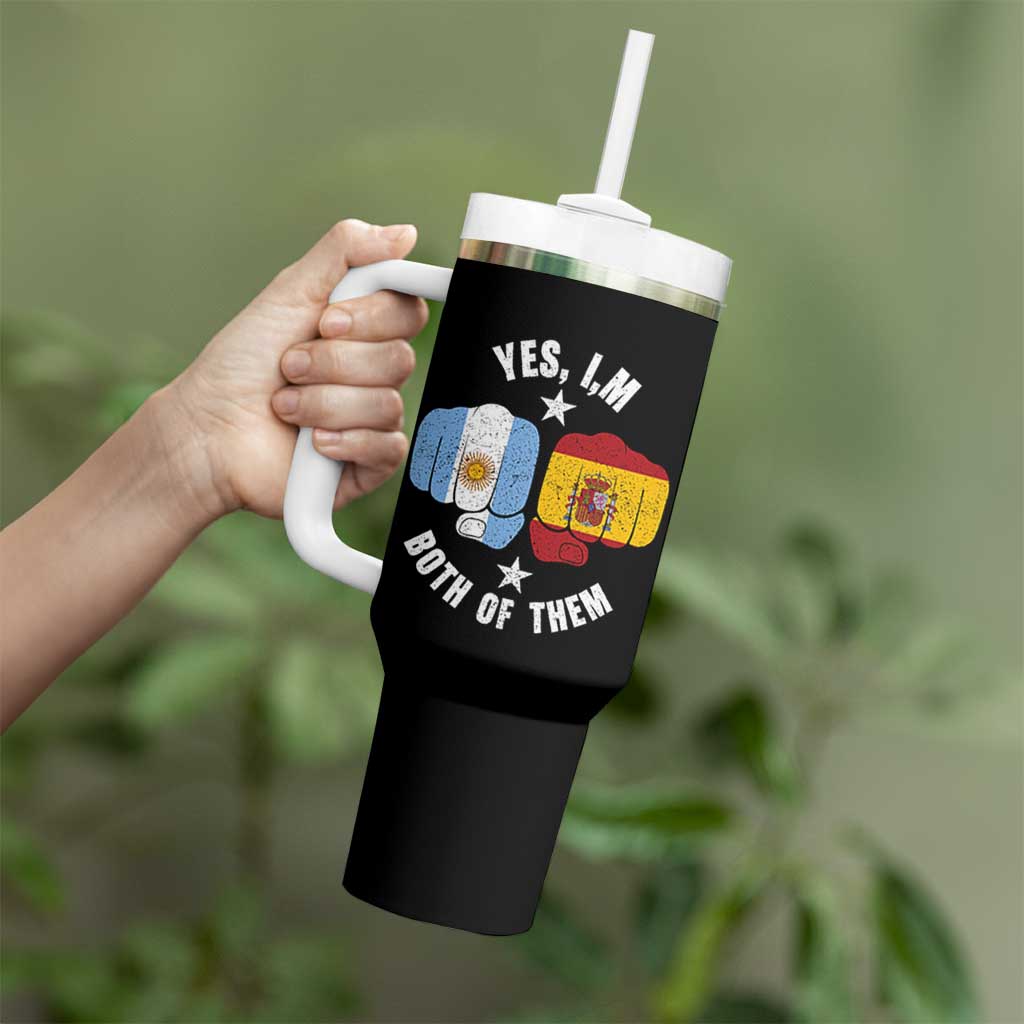 Yes Im Both Of Them Argentina Spain Fist Bump Graphic Tumbler With Handle Proud Spanish Argentine Dual Heritage Pride Match Day