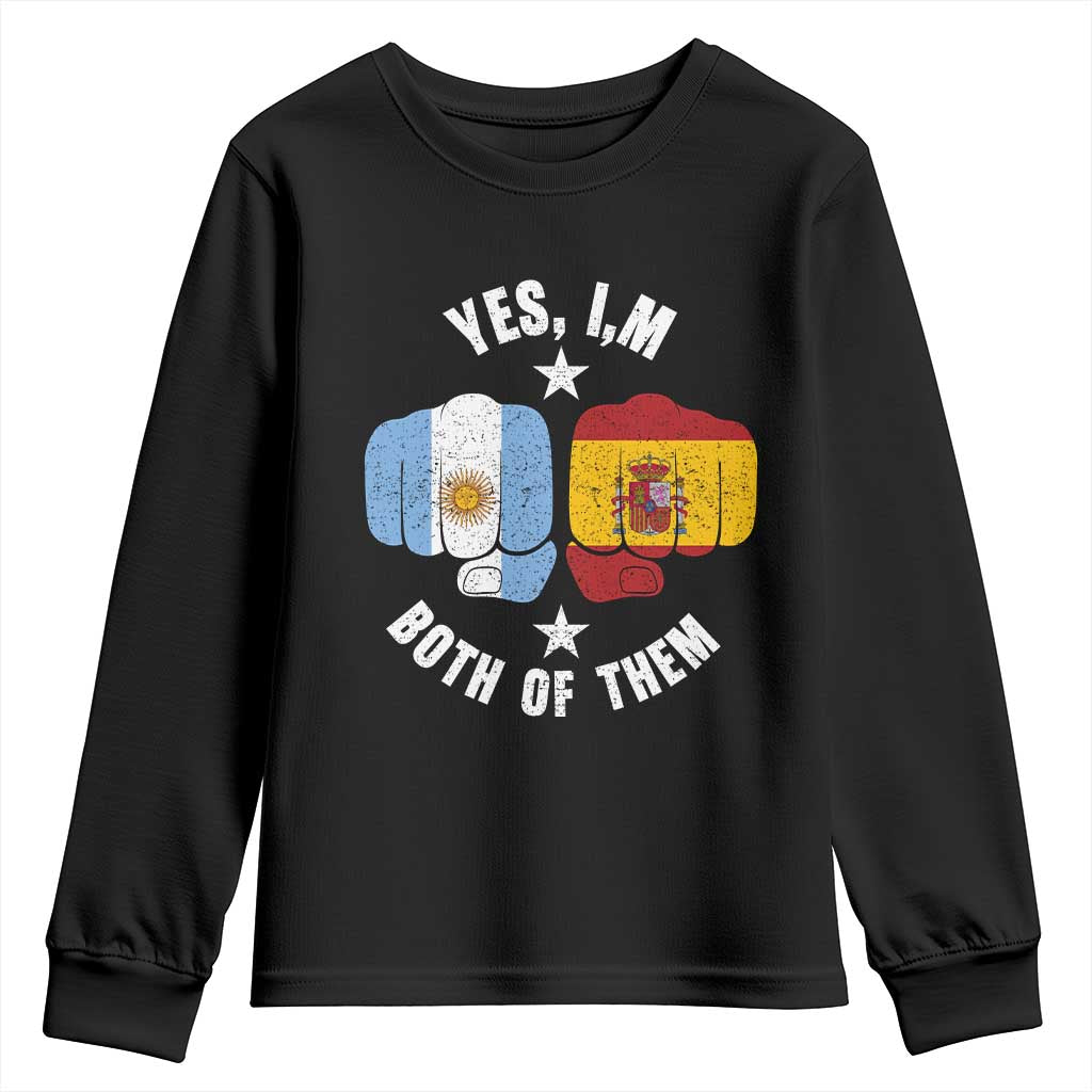 Yes Im Both Of Them Argentina Spain Fist Bump Graphic Youth Sweatshirt Proud Spanish Argentine Dual Heritage Pride Match Day