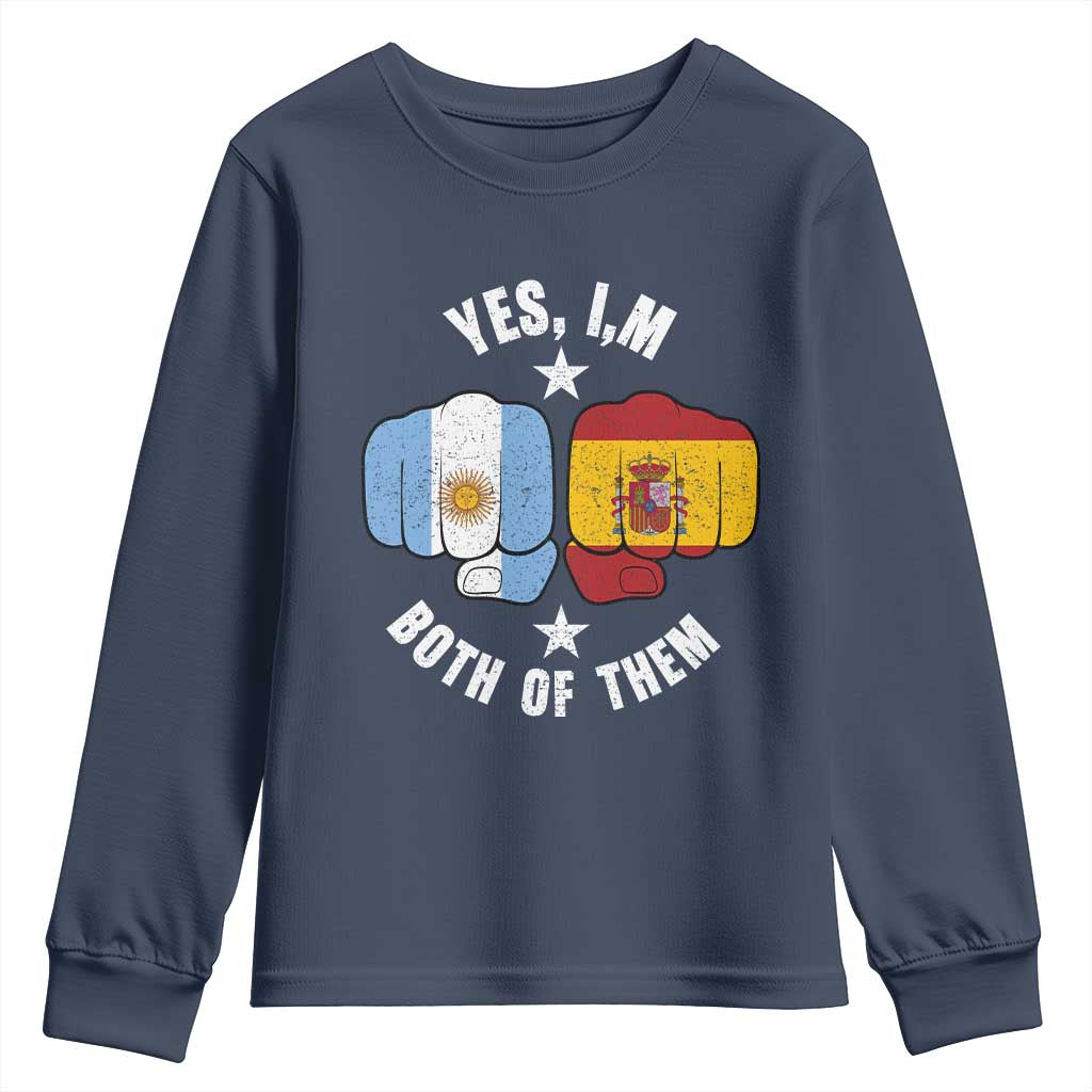 Yes Im Both Of Them Argentina Spain Fist Bump Graphic Youth Sweatshirt Proud Spanish Argentine Dual Heritage Pride Match Day