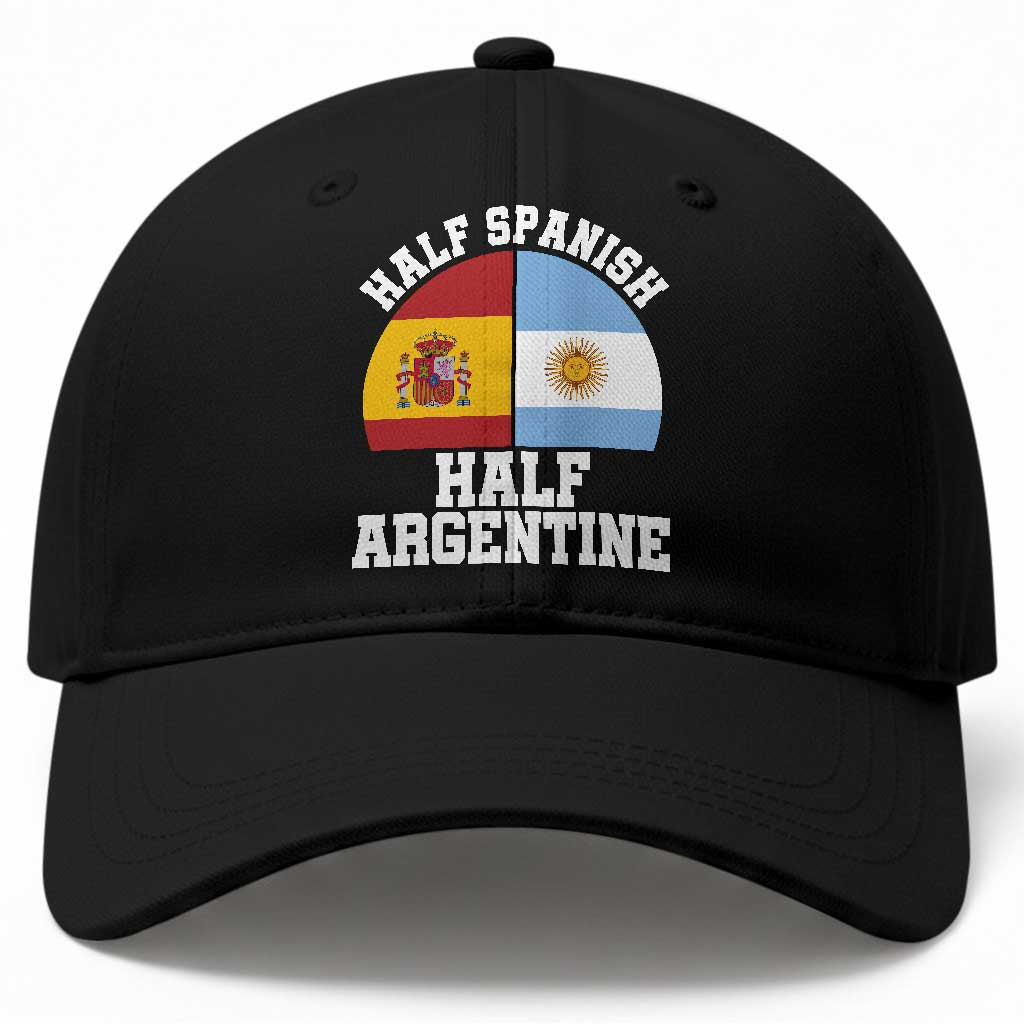 Half Spanish Half Argentine Flag Graphic Baseball Cap Proud Spain Argentina Dual Heritage Pride
