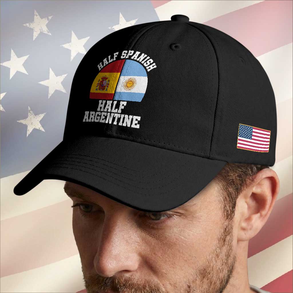 Half Spanish Half Argentine Flag Graphic Baseball Cap Proud Spain Argentina Dual Heritage Pride