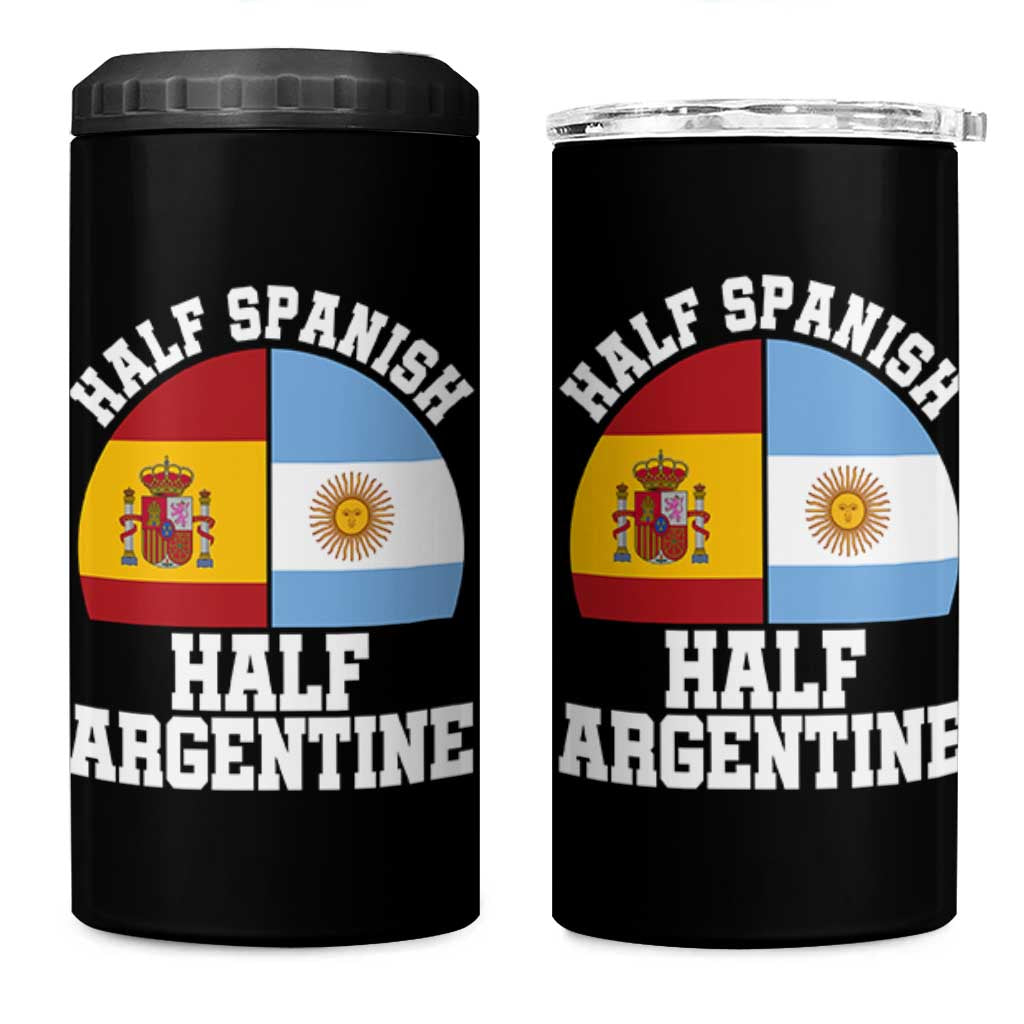 Half Spanish Half Argentine Flag Graphic 4 in 1 Can Cooler Tumbler Proud Spain Argentina Dual Heritage Pride