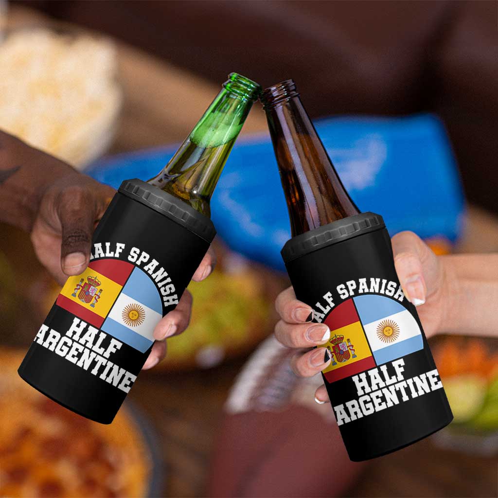 Half Spanish Half Argentine Flag Graphic 4 in 1 Can Cooler Tumbler Proud Spain Argentina Dual Heritage Pride