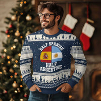 Half Spanish Half Argentine Flag Graphic Ugly Christmas Sweater Proud Spain Argentina Dual Heritage Pride
