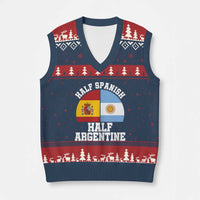 Half Spanish Half Argentine Flag Graphic V-Neck Knit Sweater Vest Proud Spain Argentina Dual Heritage Pride