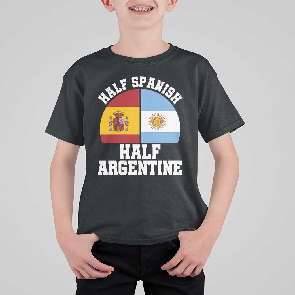 Half Spanish Half Argentine Flag Graphic T Shirt For Kid Proud Spain Argentina Dual Heritage Pride