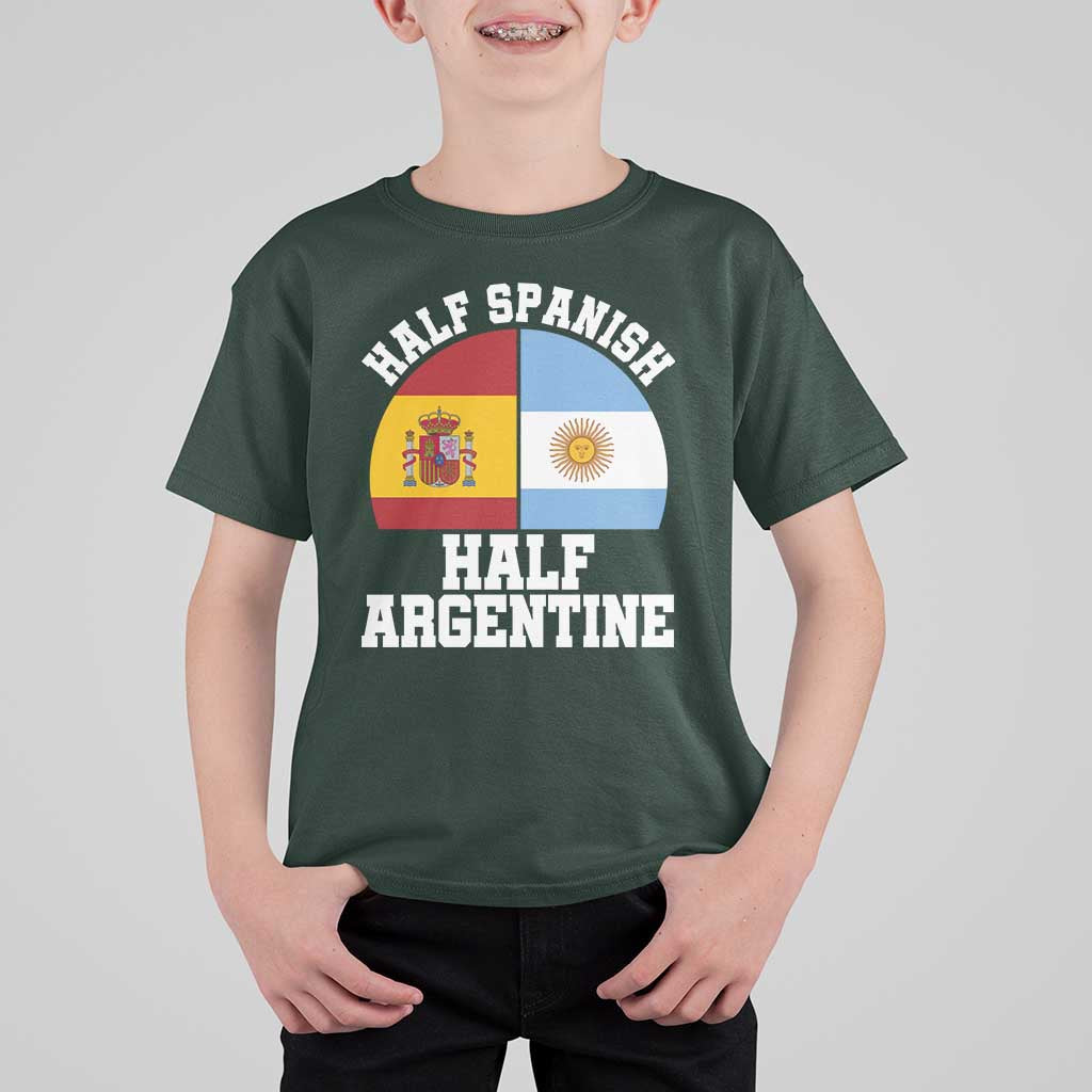 Half Spanish Half Argentine Flag Graphic T Shirt For Kid Proud Spain Argentina Dual Heritage Pride