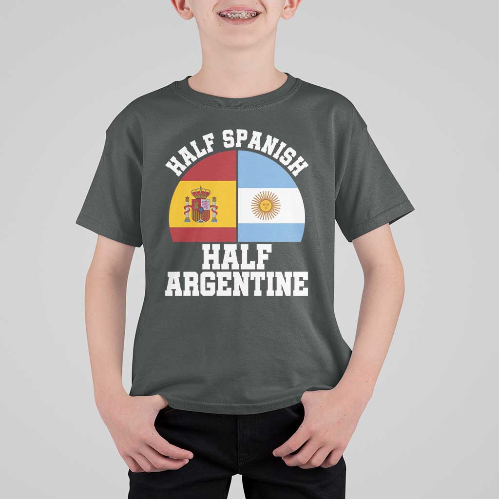 Half Spanish Half Argentine Flag Graphic T Shirt For Kid Proud Spain Argentina Dual Heritage Pride