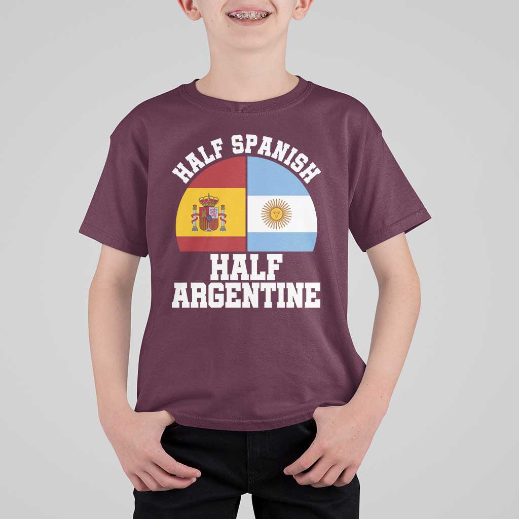 Half Spanish Half Argentine Flag Graphic T Shirt For Kid Proud Spain Argentina Dual Heritage Pride