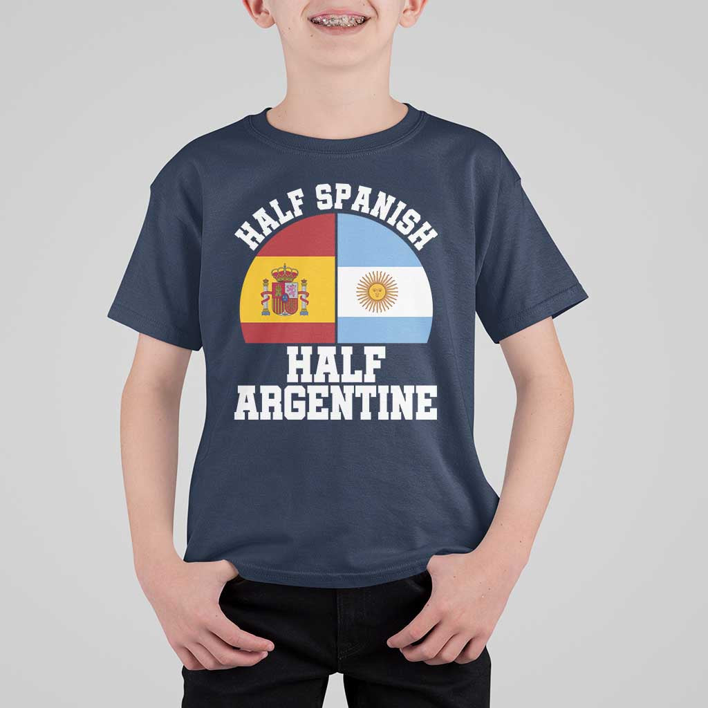 Half Spanish Half Argentine Flag Graphic T Shirt For Kid Proud Spain Argentina Dual Heritage Pride