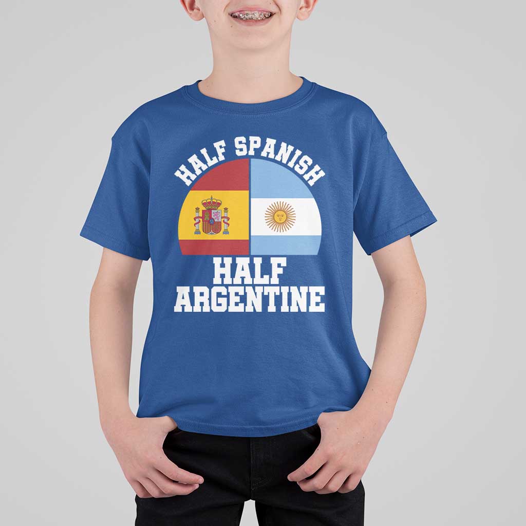 Half Spanish Half Argentine Flag Graphic T Shirt For Kid Proud Spain Argentina Dual Heritage Pride