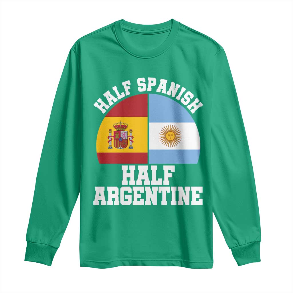Half Spanish Half Argentine Flag Graphic Long Sleeve Shirt Proud Spain Argentina Dual Heritage Pride