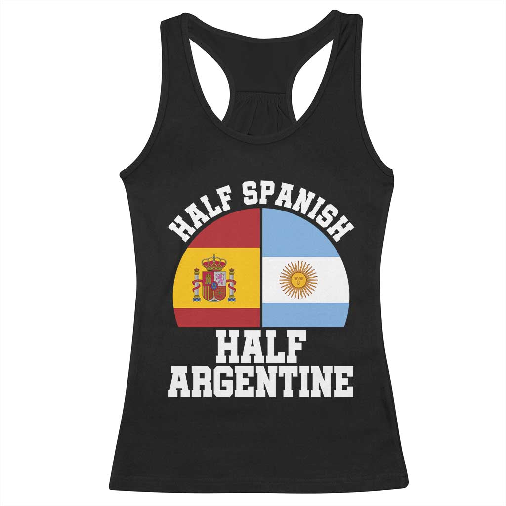 Half Spanish Half Argentine Flag Graphic Racerback Tank Top Proud Spain Argentina Dual Heritage Pride