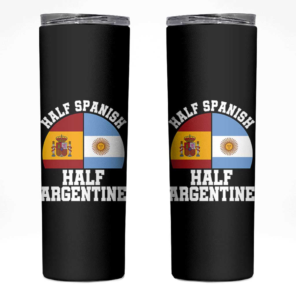Half Spanish Half Argentine Flag Graphic Skinny Tumbler Proud Spain Argentina Dual Heritage Pride