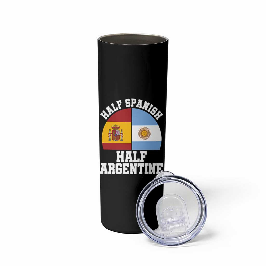 Half Spanish Half Argentine Flag Graphic Skinny Tumbler Proud Spain Argentina Dual Heritage Pride