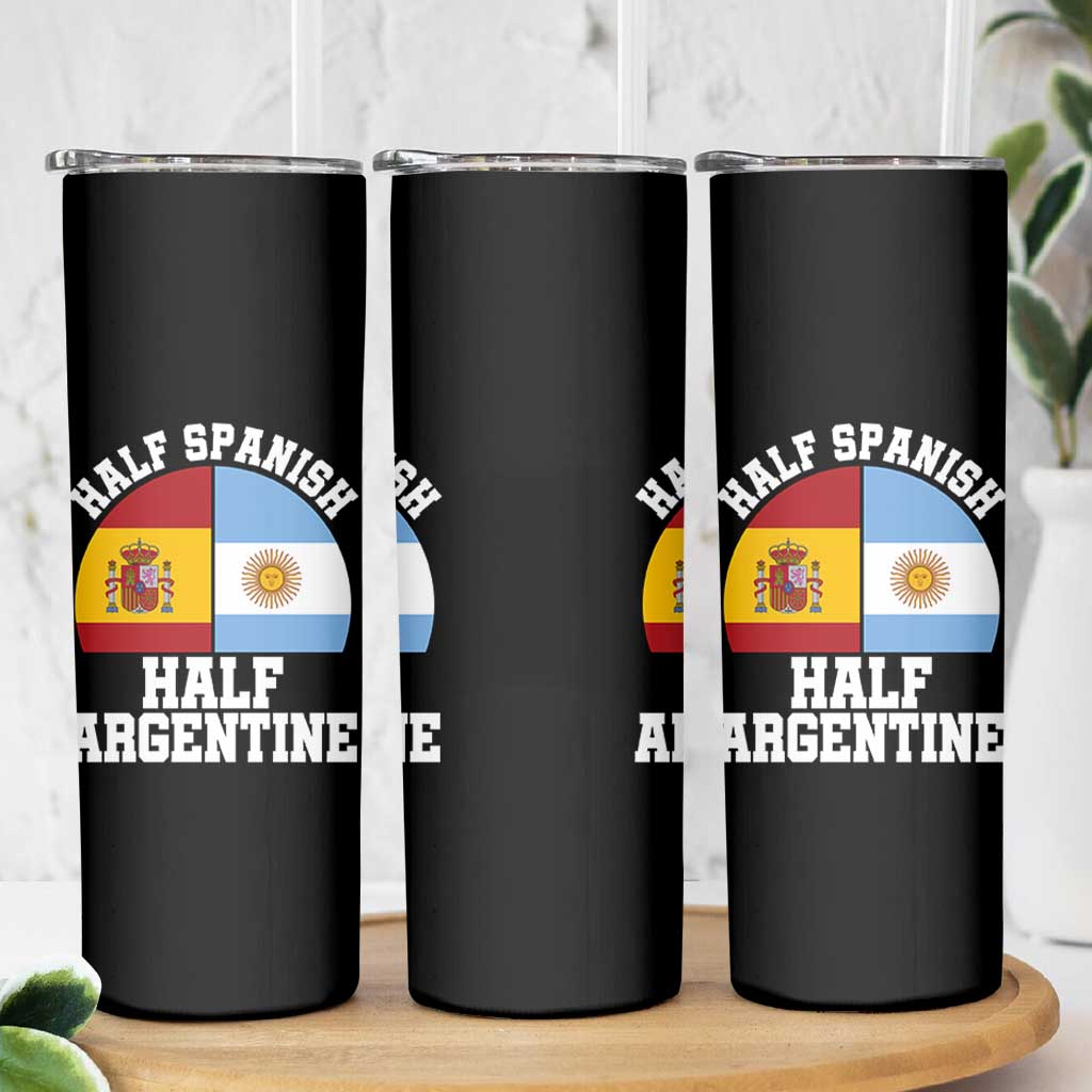 Half Spanish Half Argentine Flag Graphic Skinny Tumbler Proud Spain Argentina Dual Heritage Pride