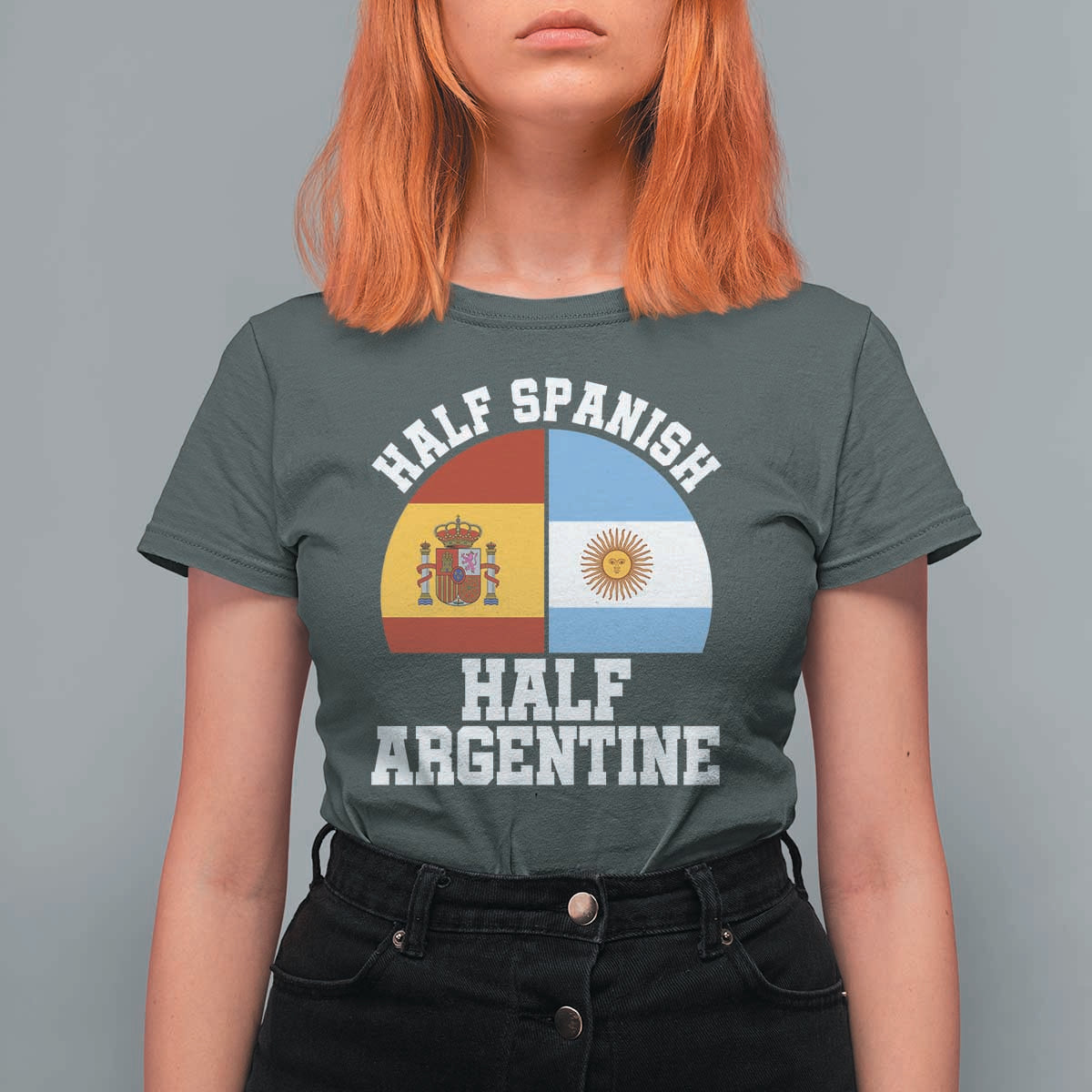 Half Spanish Half Argentine Flag Graphic T Shirt For Women Proud Spain Argentina Dual Heritage Pride