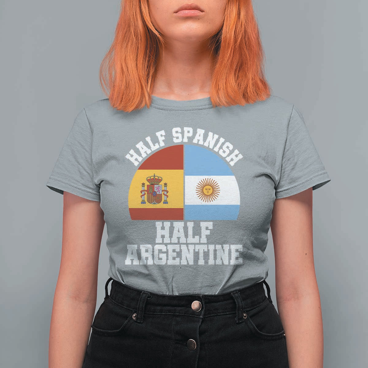 Half Spanish Half Argentine Flag Graphic T Shirt For Women Proud Spain Argentina Dual Heritage Pride
