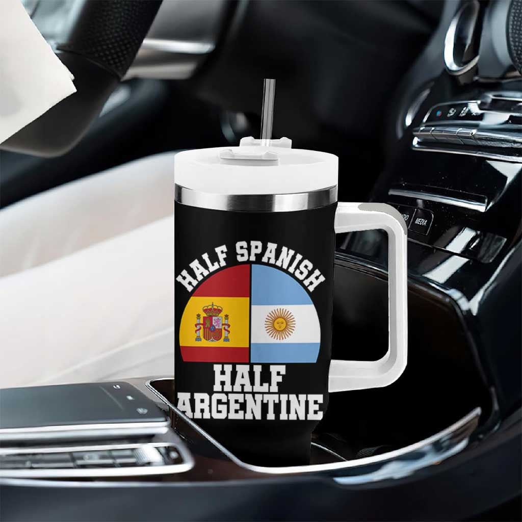 Half Spanish Half Argentine Flag Graphic Tumbler With Handle Proud Spain Argentina Dual Heritage Pride