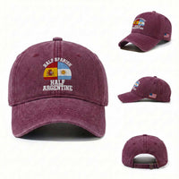 Half Spanish Half Argentine Flag Graphic Washed Cotton Baseball Cap Proud Spain Argentina Dual Heritage Pride