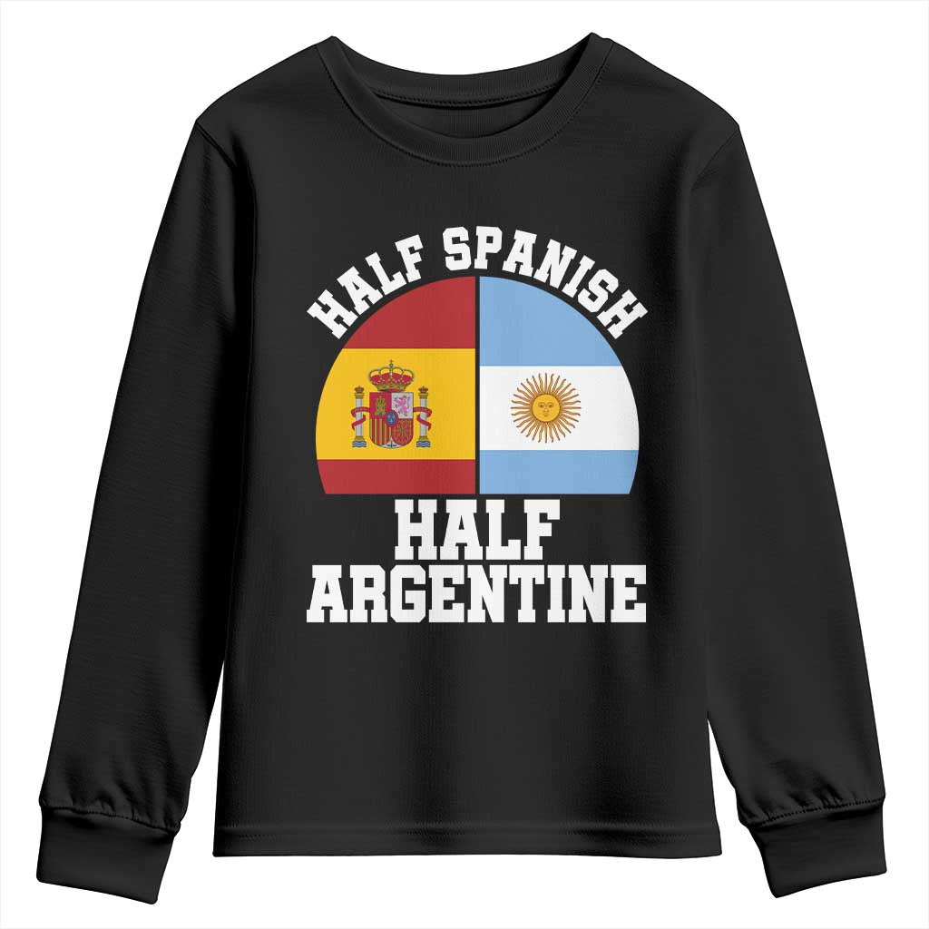 Half Spanish Half Argentine Flag Graphic Youth Sweatshirt Proud Spain Argentina Dual Heritage Pride