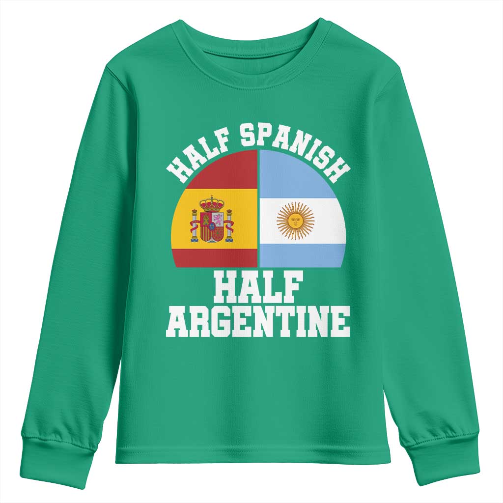 Half Spanish Half Argentine Flag Graphic Youth Sweatshirt Proud Spain Argentina Dual Heritage Pride