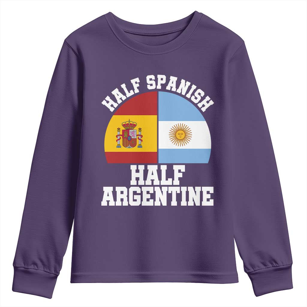 Half Spanish Half Argentine Flag Graphic Youth Sweatshirt Proud Spain Argentina Dual Heritage Pride
