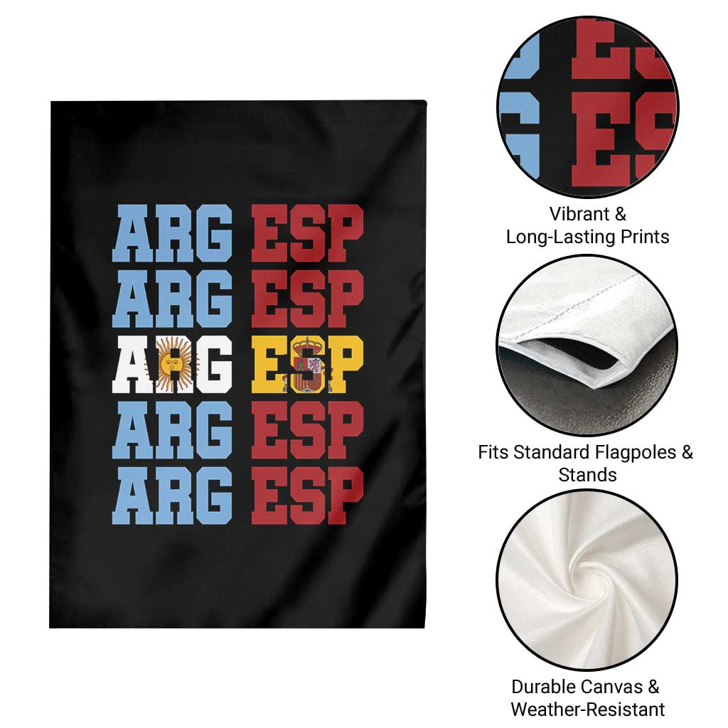 Retro ARG ESP Argentina Espana Flag Typography Graphic Garden Flag Country Code Dual Argentine Spainish Heritage Pride