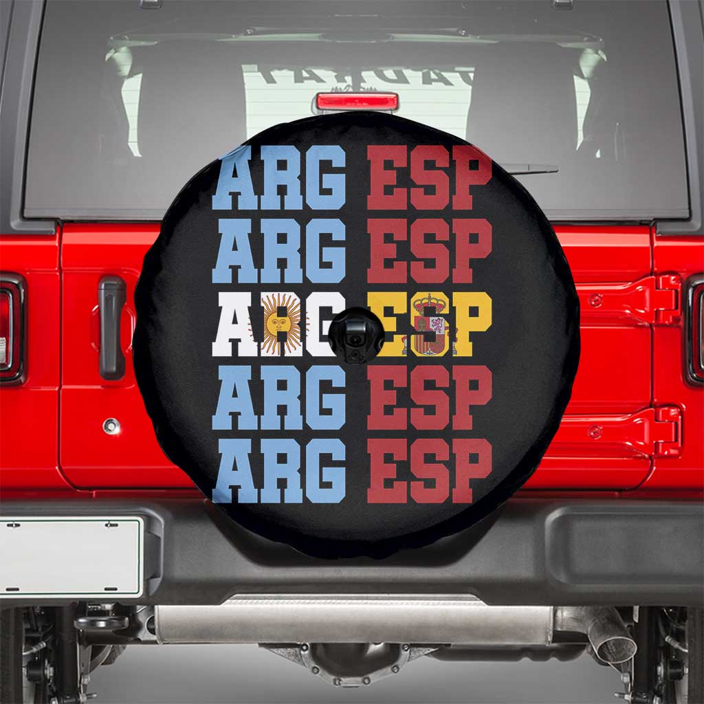 Retro ARG ESP Argentina Espana Flag Typography Graphic Spare Tire Cover Country Code Dual Argentine Spainish Heritage Pride