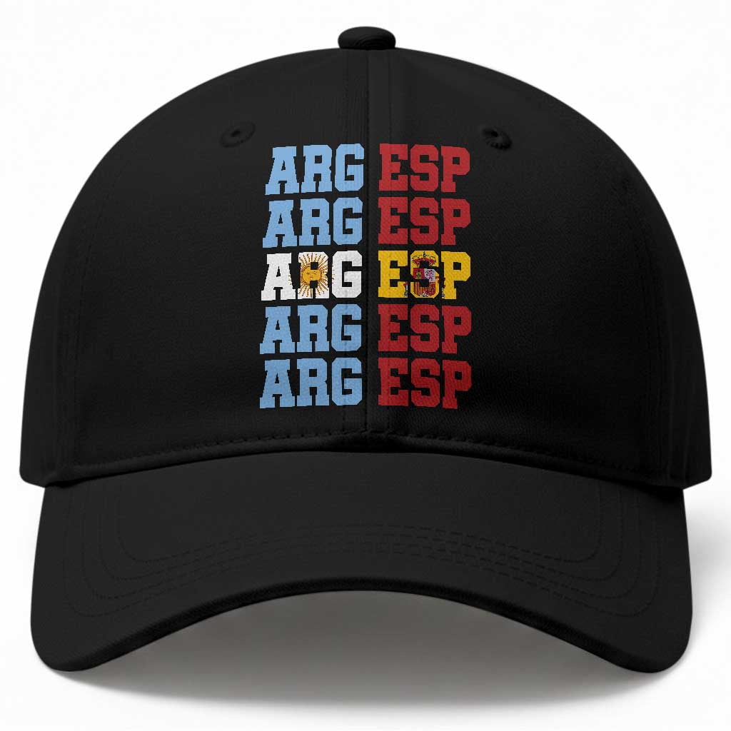 Retro ARG ESP Argentina Espana Flag Typography Graphic Baseball Cap Country Code Dual Argentine Spainish Heritage Pride