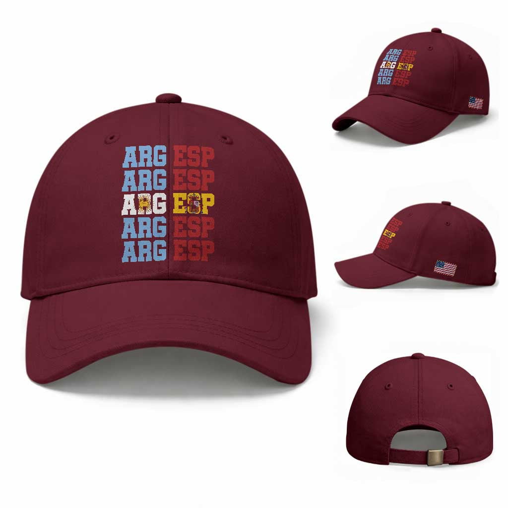 Retro ARG ESP Argentina Espana Flag Typography Graphic Baseball Cap Country Code Dual Argentine Spainish Heritage Pride