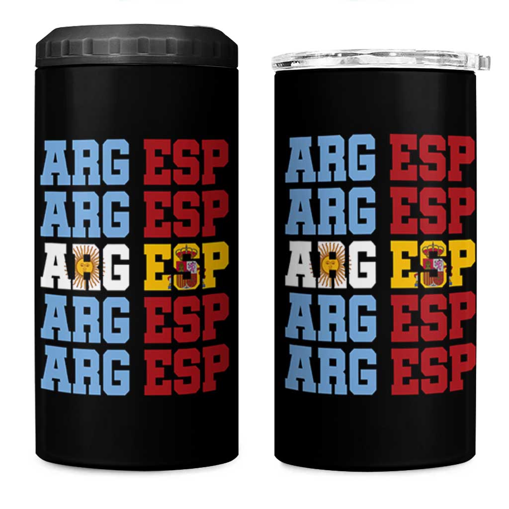 Retro ARG ESP Argentina Espana Flag Typography Graphic 4 in 1 Can Cooler Tumbler Country Code Dual Argentine Spainish Heritage Pride