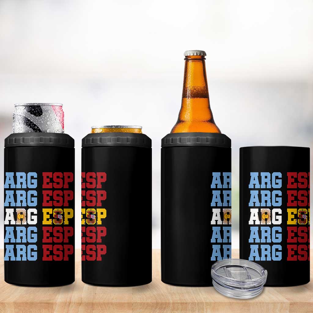 Retro ARG ESP Argentina Espana Flag Typography Graphic 4 in 1 Can Cooler Tumbler Country Code Dual Argentine Spainish Heritage Pride