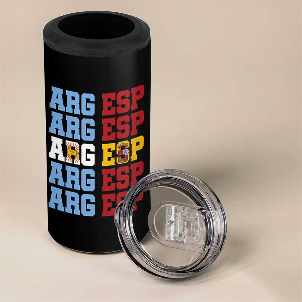 Retro ARG ESP Argentina Espana Flag Typography Graphic 4 in 1 Can Cooler Tumbler Country Code Dual Argentine Spainish Heritage Pride