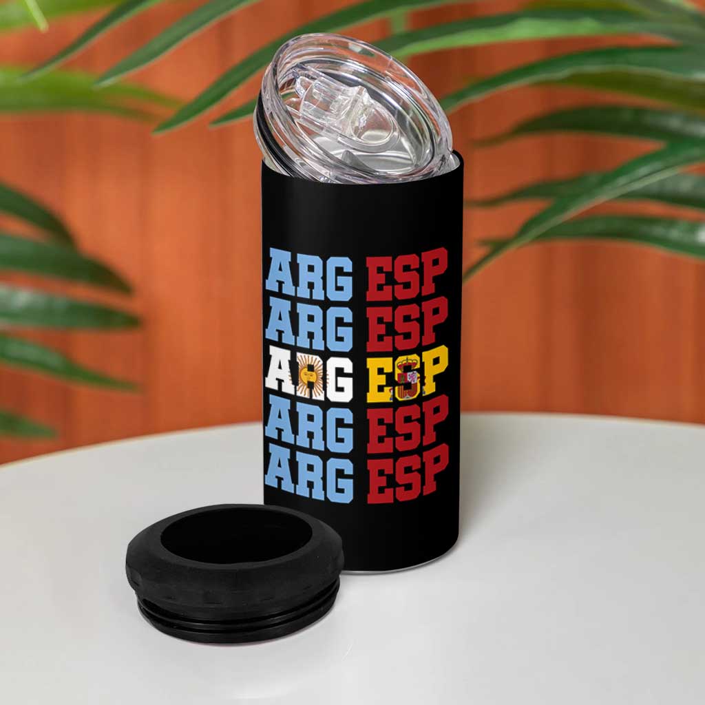 Retro ARG ESP Argentina Espana Flag Typography Graphic 4 in 1 Can Cooler Tumbler Country Code Dual Argentine Spainish Heritage Pride