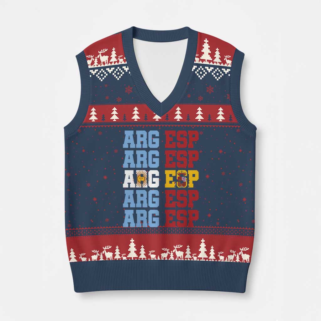 Retro ARG ESP Argentina Espana Flag Typography Graphic V-Neck Knit Sweater Vest Country Code Dual Argentine Spainish Heritage Pride