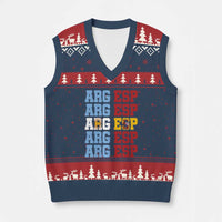 Retro ARG ESP Argentina Espana Flag Typography Graphic V-Neck Knit Sweater Vest Country Code Dual Argentine Spainish Heritage Pride