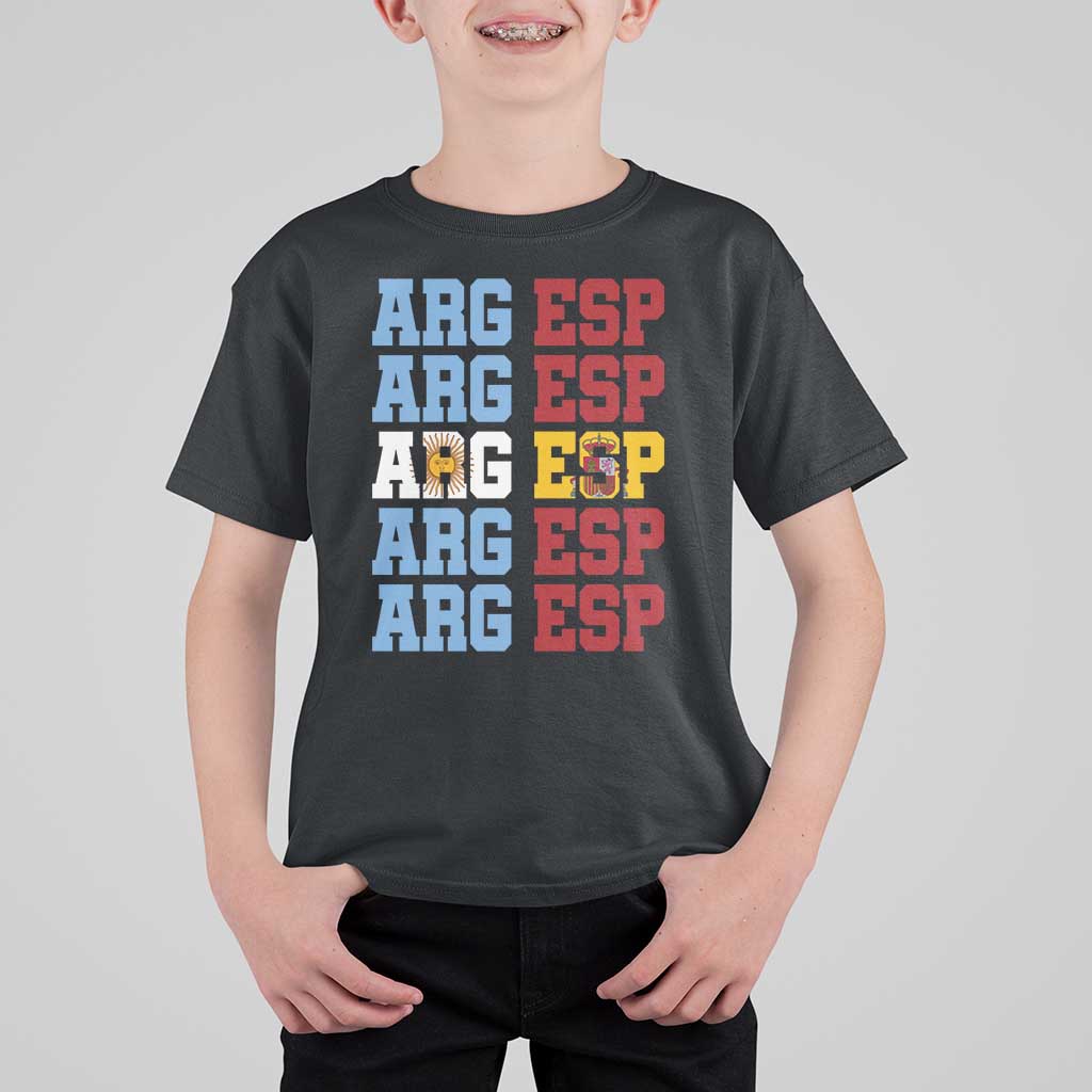 Retro ARG ESP Argentina Espana Flag Typography Graphic T Shirt For Kid Country Code Dual Argentine Spainish Heritage Pride