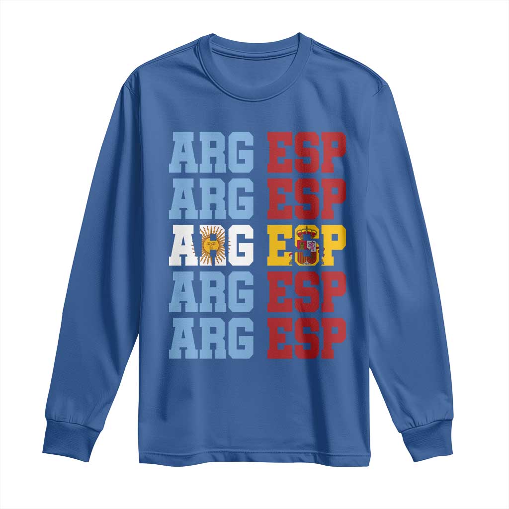 Retro ARG ESP Argentina Espana Flag Typography Graphic Long Sleeve Shirt Country Code Dual Argentine Spainish Heritage Pride