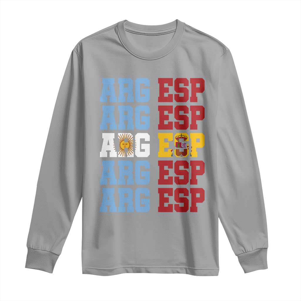 Retro ARG ESP Argentina Espana Flag Typography Graphic Long Sleeve Shirt Country Code Dual Argentine Spainish Heritage Pride