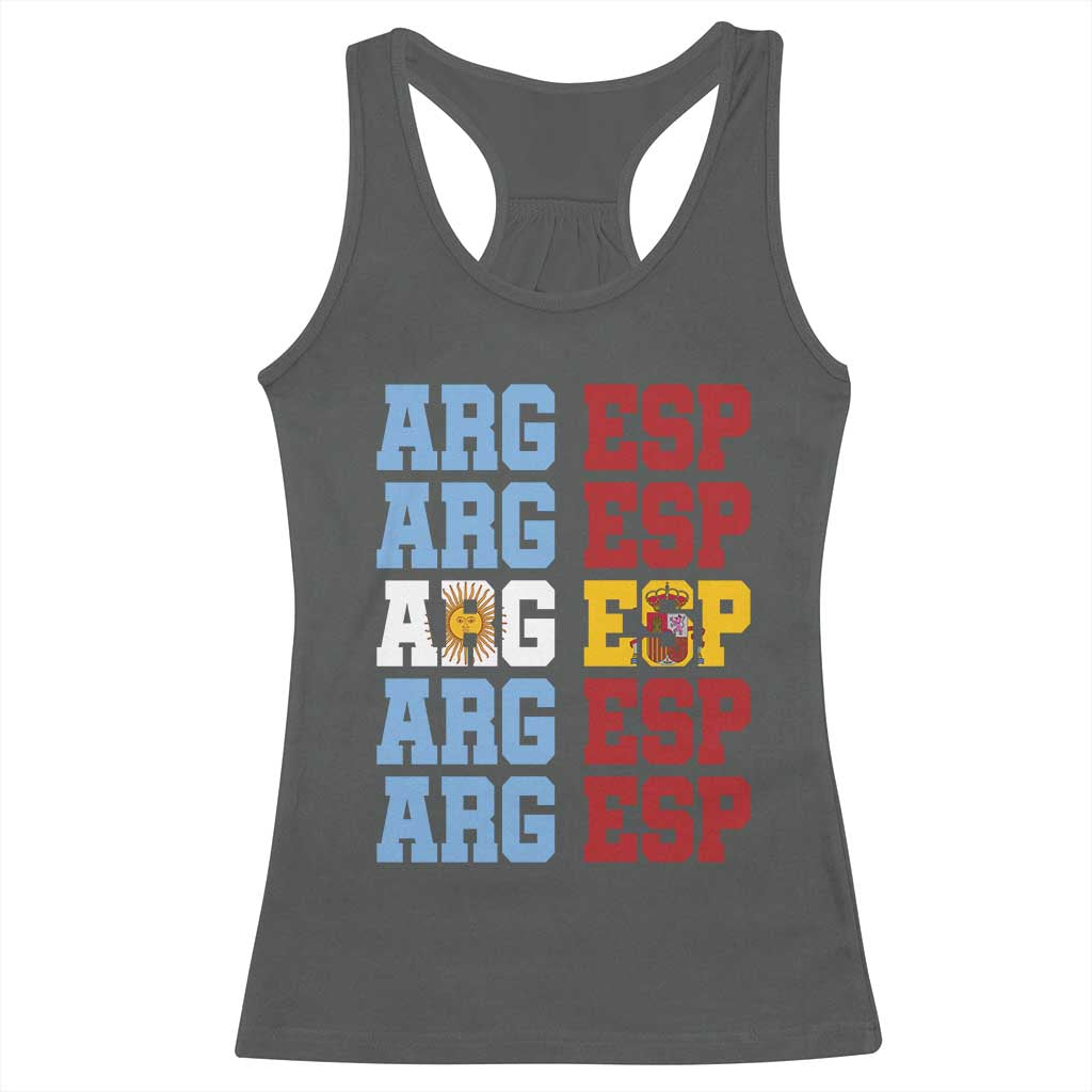 Retro ARG ESP Argentina Espana Flag Typography Graphic Racerback Tank Top Country Code Dual Argentine Spainish Heritage Pride