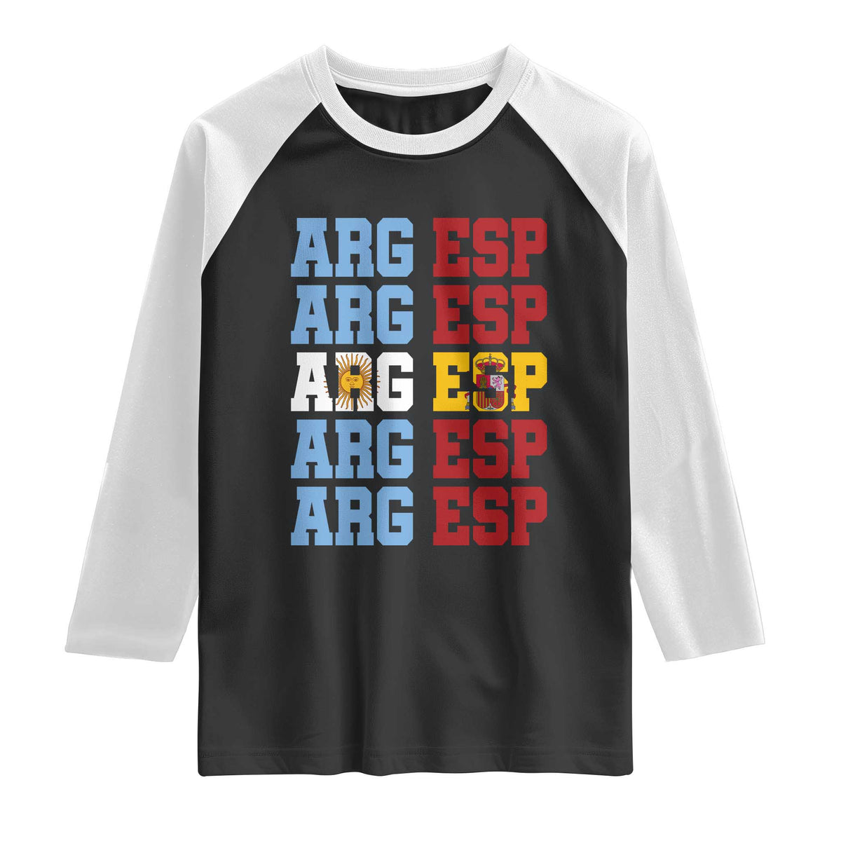 Retro ARG ESP Argentina Espana Flag Typography Graphic Raglan Shirt Country Code Dual Argentine Spainish Heritage Pride