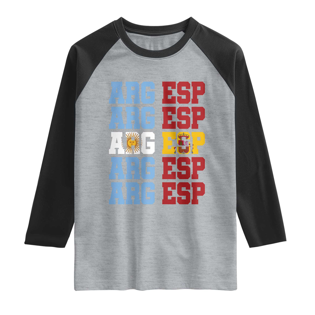Retro ARG ESP Argentina Espana Flag Typography Graphic Raglan Shirt Country Code Dual Argentine Spainish Heritage Pride
