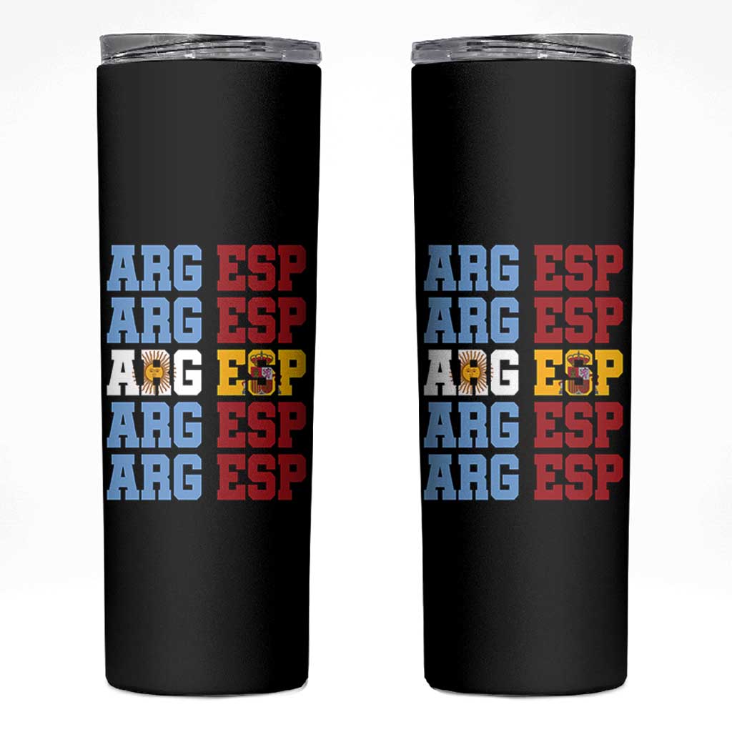 Retro ARG ESP Argentina Espana Flag Typography Graphic Skinny Tumbler Country Code Dual Argentine Spainish Heritage Pride